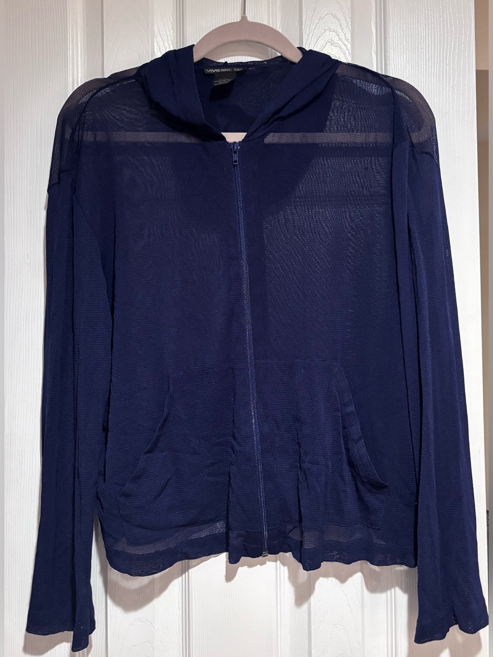 Vintage Vivienne Tam Size 2 Navy Sheer Mesh Zip Front Hoodie Jacket